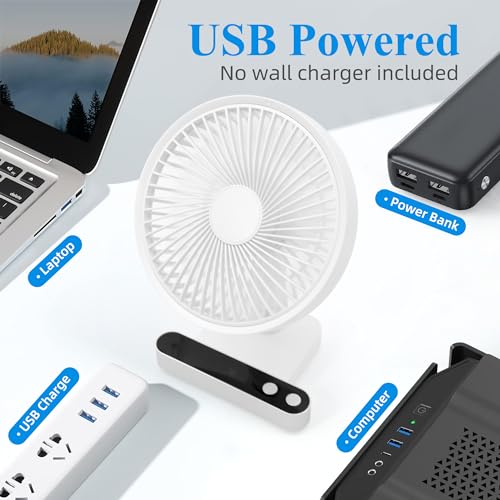 ALLXNOX Oscillating Desk Fan 7200mAh Battery Powered & USB Rechargeable Small Personal Fan Quiet Table Fan Portable Fan 4 Speed with LED Display for Home Office Bedroom Outdoor Travel Camping