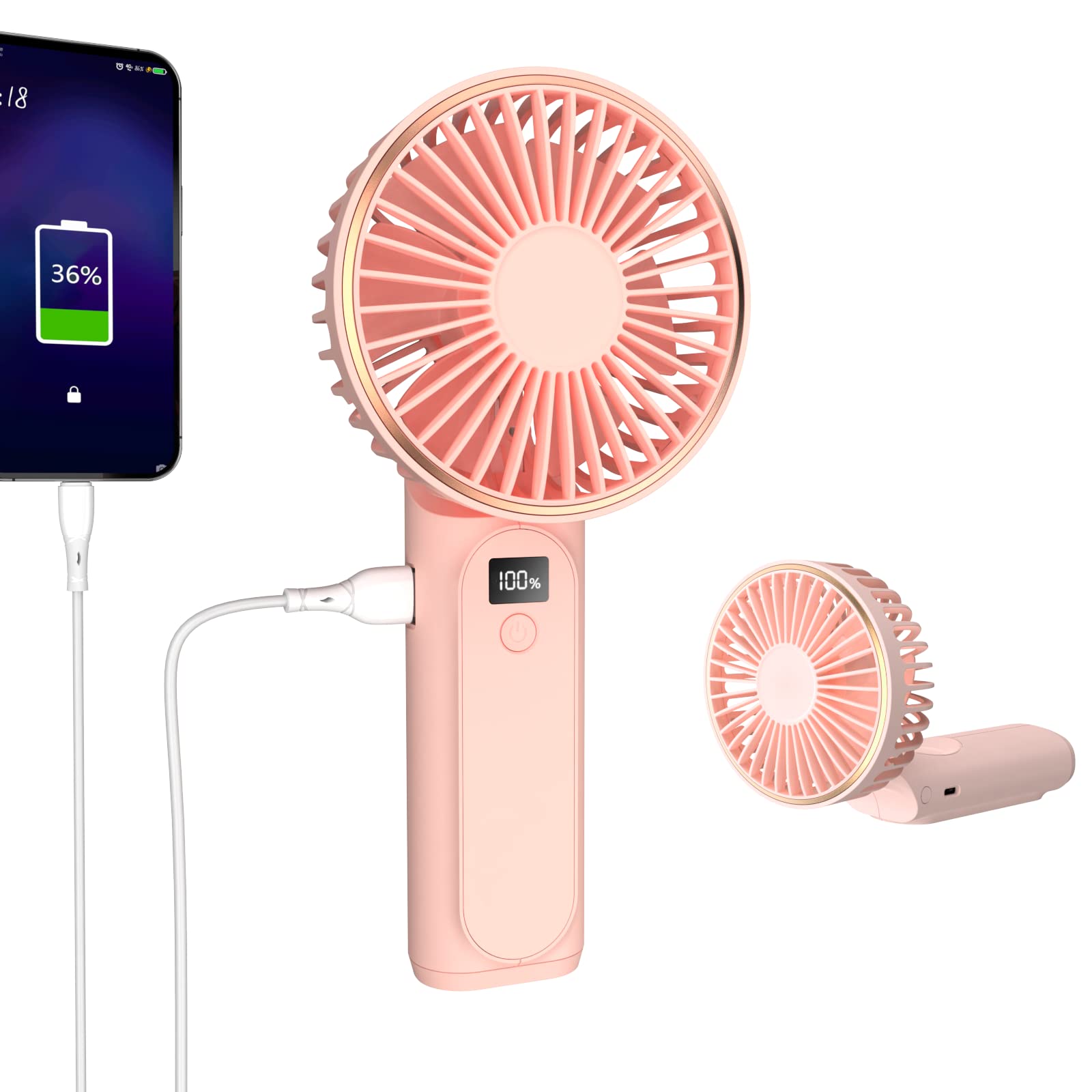 HlpiAMok Aeiniweraabbcc ERXUNG Portable Mini Handheld Fan with 5200mAh Batteray 6 Speed Ajustable Hand Fan, USB Rechargeable Portable Personal Fan, Foldable Small Desk Fan Pefect for Summer Outdoor