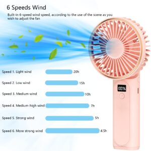 HlpiAMok Aeiniweraabbcc ERXUNG Portable Mini Handheld Fan with 5200mAh Batteray 6 Speed Ajustable Hand Fan, USB Rechargeable Portable Personal Fan, Foldable Small Desk Fan Pefect for Summer Outdoor