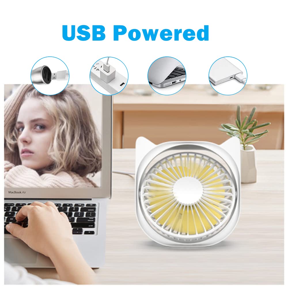 YUNLOVXEE Small Personal USB Desk Fan - 4 Speeds Portable Cute Desktop Table Cooling Mini Fan Powered By USB, Quiet Operation Strong Wind Fan for Room Home Office Outdoor Travel