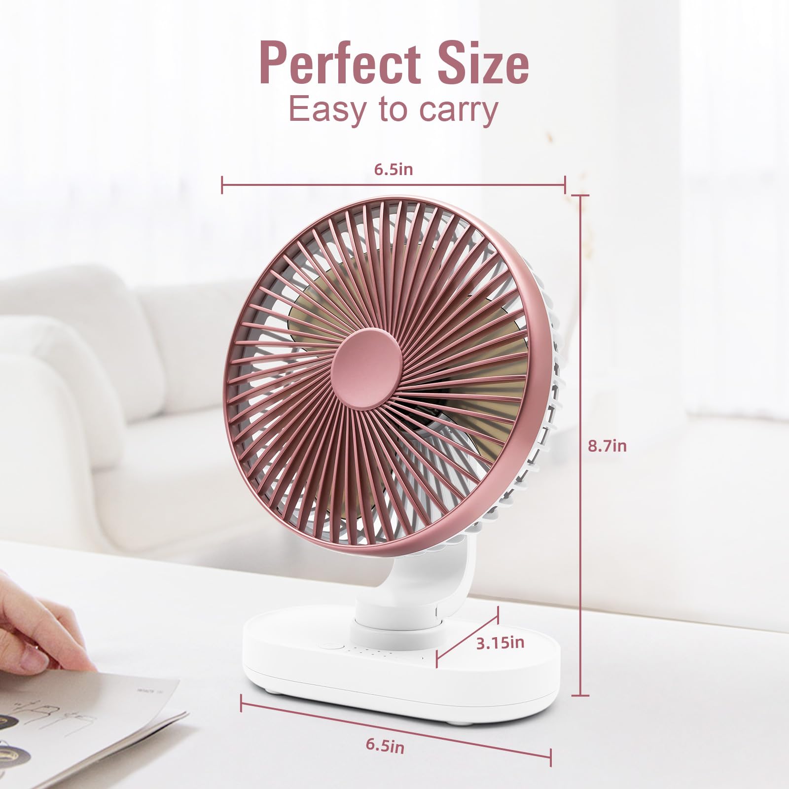 WIXBOSHU Oscillating Desk Fan,4000mAh Rechargeable Portable Desk Fan, 6.5 Inch Small Desk Fan,4 Speeds Wind Quiet Fan Personal Fan,Small Fan for Desk,Usb Desk Fan for Outdoor,Home,Office,Bedroom