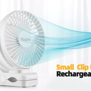 Viniper 6 inch Rechargeable Clip on Fan, 5000mah Battery Desk Fan : 360° Rotation & 3 Speeds Strong Wind Portable Fan, 8-30 Working Hours, Quiet and Powerful (White)