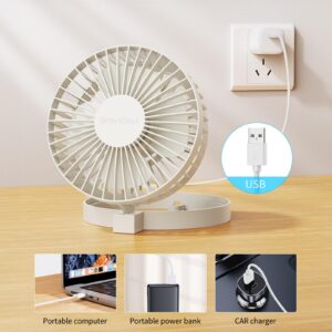 SmartDevil USB Desk Fan, 2 Speeds Small Personal Desk Fan, 90° Rotate Portable Foldable Mini Desktop Table Fan, Strong Wind, Quiet Operation, for Home Office Car Outdoor Travel (Light Gray)