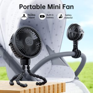 GUSGU GF35 Stroller Fan Battery Operated, Small Portable Fan Clip on for Baby, USB Rechargeable Handheld Personal Fan Flexible Tripod for Travel, Car Seat, Camping, Bedroom