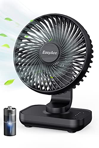 EasyAcc Small Desk Fan 4000 Battery Fan, 5-23 Working Time, Upgraded Strong Wind, Ultra Quiet, Rechargeable 90°Tilt Air Circulate Portable Fan 4 Speed USB Fan For Office Bedroom Home Travel