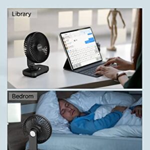 EasyAcc Small Desk Fan 4000 Battery Fan, 5-23 Working Time, Upgraded Strong Wind, Ultra Quiet, Rechargeable 90°Tilt Air Circulate Portable Fan 4 Speed USB Fan For Office Bedroom Home Travel