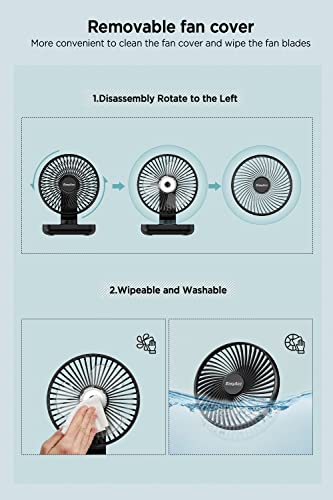 EasyAcc Small Desk Fan 4000 Battery Fan, 5-23 Working Time, Upgraded Strong Wind, Ultra Quiet, Rechargeable 90°Tilt Air Circulate Portable Fan 4 Speed USB Fan For Office Bedroom Home Travel