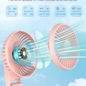 EasyAcc Portable Hand Held Fan, Ultra Quiet 5 Speed Personal Fan, LED Dispay USB C Rechargeable Handheld Fan, 180° Foldable Small Desk Fan, Electric Cooling Fan&PowerBank for Office Home Travel