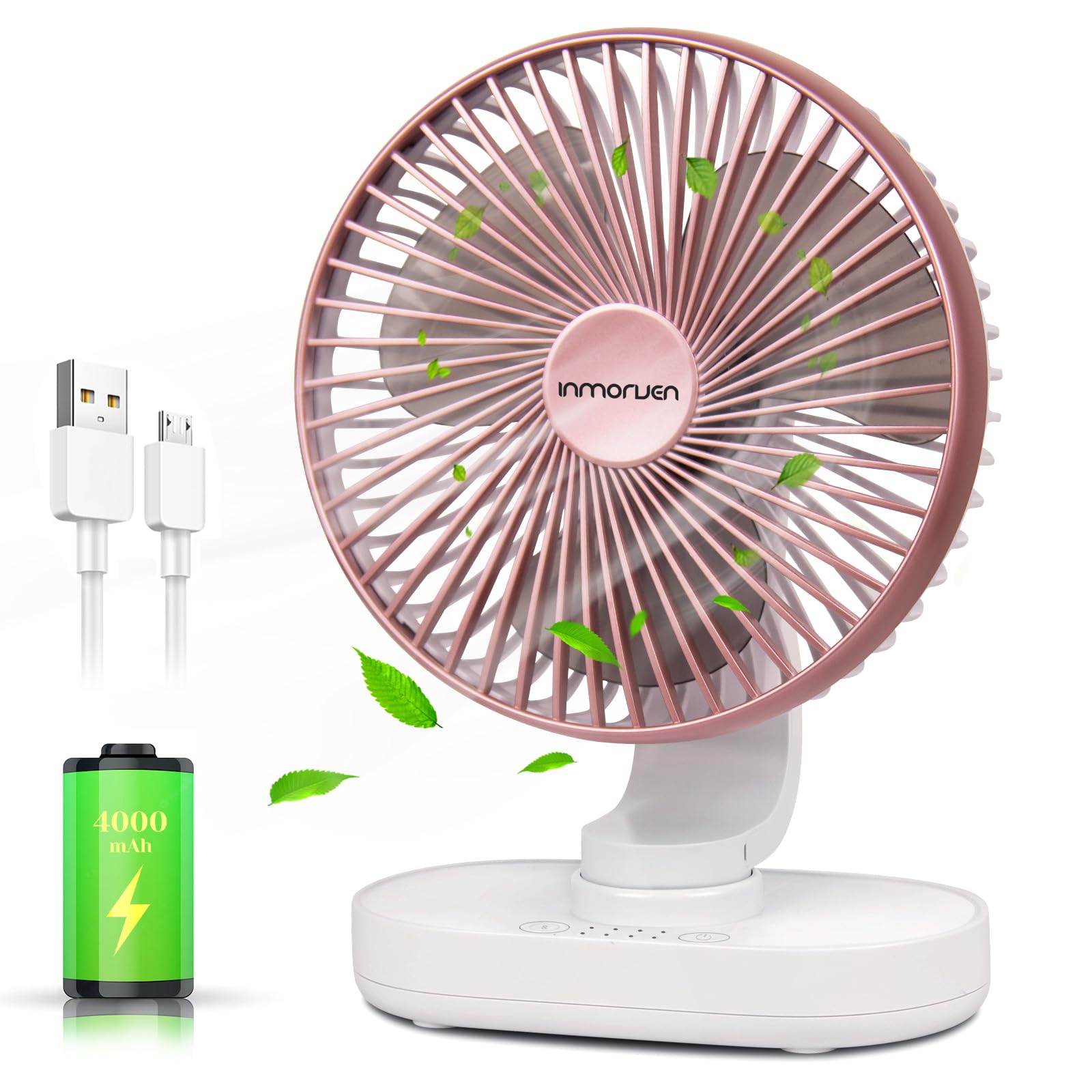 Battery Operated Fan 4000mAh, Rechargeable Fan, Portable Desk Fan,Small battery powered fan ,Small fan, Oscillating Fan,Dual Adjustable Angle Desktop Air Circulate Fan with 4 Speed for Home Office