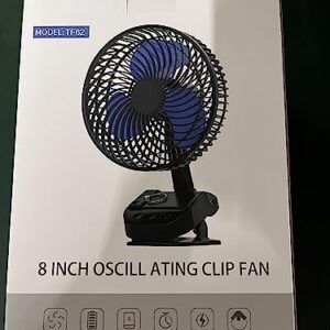 ATEngeus 4 in1 USB Fan, 8” Clip Fan, 10000mAh Rechargeable Table Fan, 5 Speeds Battery Operated Fan, 45°/90° Automatic Rotation, 3 Time Setting, with Clip & Hook for Homes, Offices, Bedroom