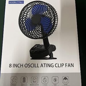 ATEngeus 4 in1 USB Fan, 8” Clip Fan, 10000mAh Rechargeable Table Fan, 5 Speeds Battery Operated Fan, 45°/90° Automatic Rotation, 3 Time Setting, with Clip & Hook for Homes, Offices, Bedroom