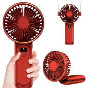 handheld fan, portable fan, 4000mah usb rechargeable personal fan, 180° foldable mini desk fan, 6 wind speed, lcd digital display, lanyard as neck fan, ultra quiet, pocket size for indoor outdoor