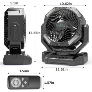 Tainido 40000mAh Rechargeable Battery Operated Fan, Auto-Oscillating Desk Fan with Remote & Hook & Led Light,4 Speeds 4 Timers Type-C Charging Table Fan for Camping Jobsite Hurricane Emergency