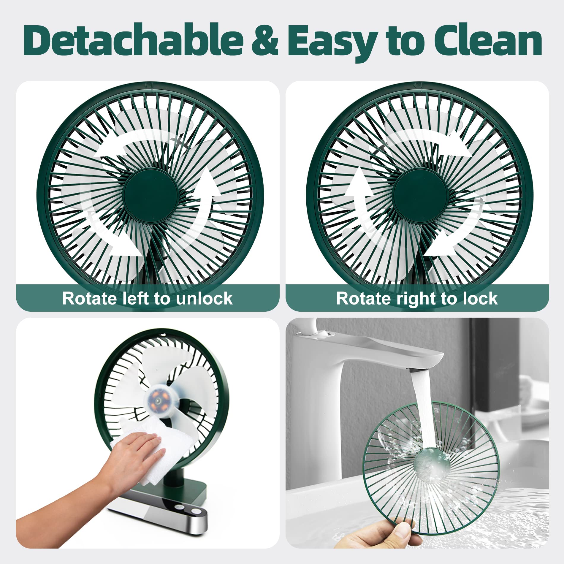 ASYOURZ Oscillating Table Fan - 6.7 Inch Portable Quiet Desktop Fans with 4 Speeds Strong Airflow - 7200mAh Battery Operated or USB Powered Fan - 120° Oscillating Personal Table Fan for Home Office