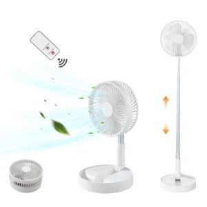 DODAER Portable Pedestal Fan,Foldaway Standing Fan Foldable Desk Fan,Remote Control Telescopic 4 Speed Quiet Timer Fan for Home Kitchen Outdoor Camping