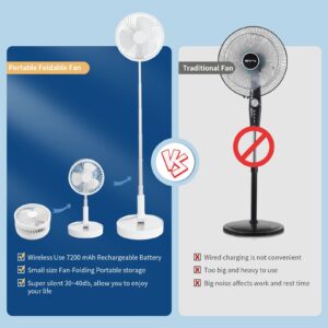 DODAER Portable Pedestal Fan,Foldaway Standing Fan Foldable Desk Fan,Remote Control Telescopic 4 Speed Quiet Timer Fan for Home Kitchen Outdoor Camping