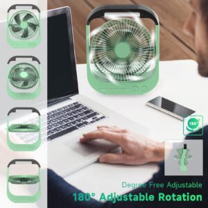 ATEngeus USB Desk Fan, 10000mAh Rechargeable Battery Operated Fan, 4 Speeds Table Fan, 8“ Camping Fan, 180°Rotation, LED Light, Timer, Portable Fan for Camping,Traveling