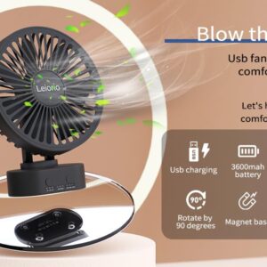 LEIORIO Small Fan Rechargeable,3 Speed Timable Desk Fan with 90° Head Rotation,Small Office Fan for Office,Portable Fan for Indoor,Outdoor,Travel,Energy Efficient Ultra Usage Time Quiet Fan