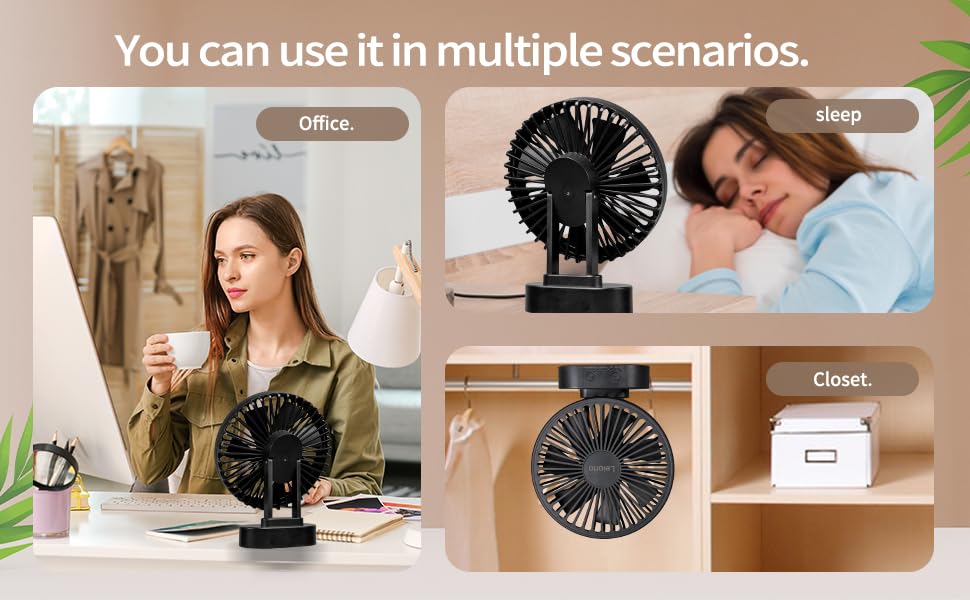 LEIORIO Small Fan Rechargeable,3 Speed Timable Desk Fan with 90° Head Rotation,Small Office Fan for Office,Portable Fan for Indoor,Outdoor,Travel,Energy Efficient Ultra Usage Time Quiet Fan