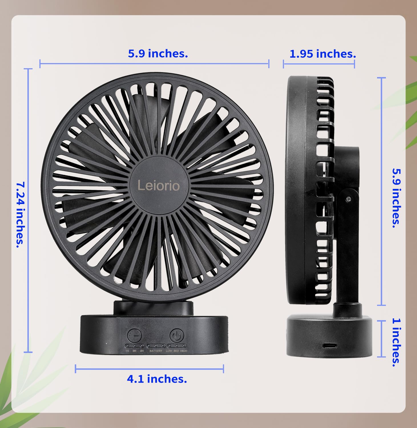 LEIORIO Small Fan Rechargeable,3 Speed Timable Desk Fan with 90° Head Rotation,Small Office Fan for Office,Portable Fan for Indoor,Outdoor,Travel,Energy Efficient Ultra Usage Time Quiet Fan