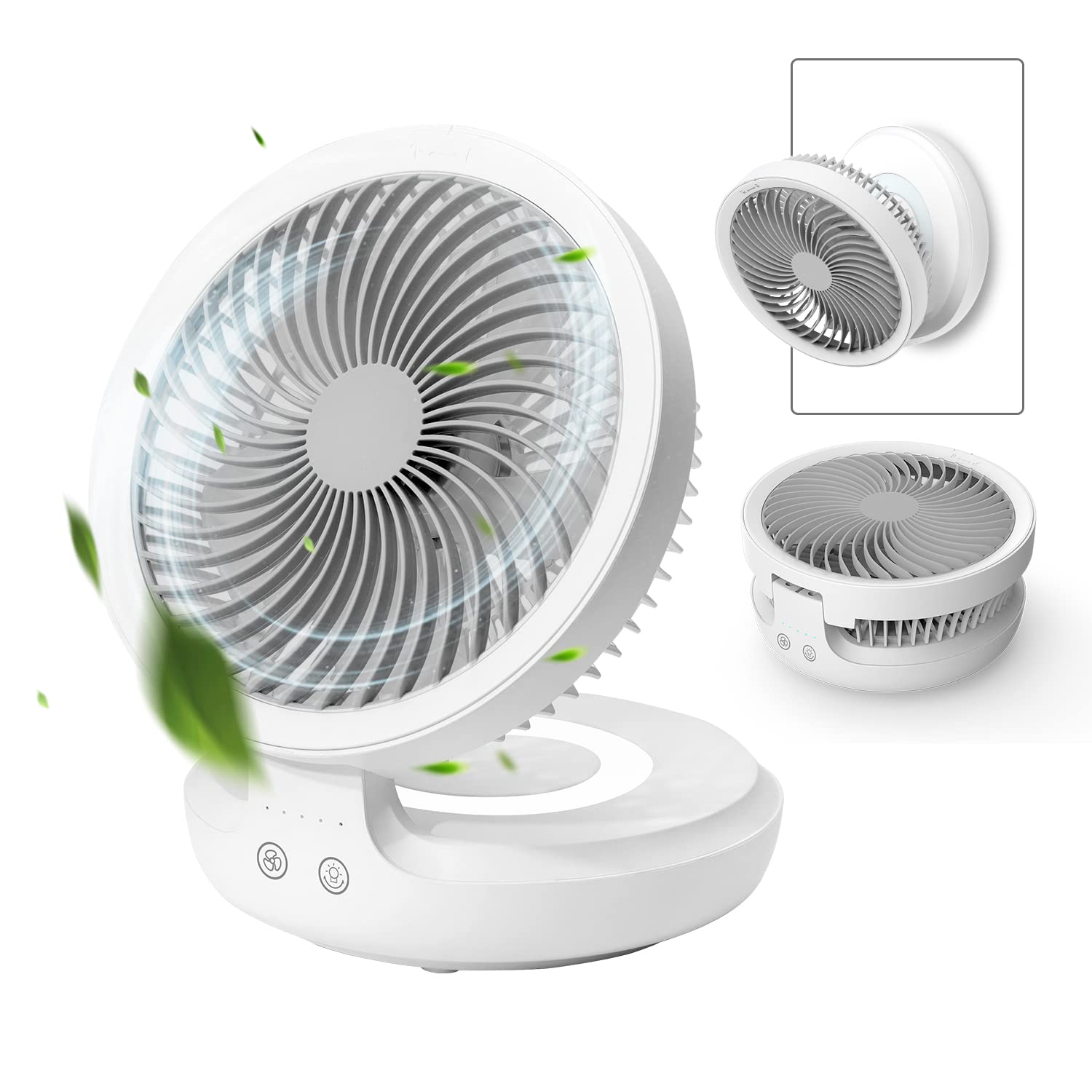 EDON Table Fan, Rechargeable Battery Operated Desk Fan with Auto Oscillation 90 Foldable Ultra Quiet 4 Speeds Light, Portable Air Circulator Fan with Hook, Wall Fan for Bedroom Home Desktop