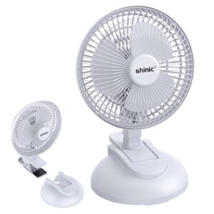 shinic 6-inch clip on fan with strong clamp,powerful airflow,adjustable tilt,quiet cooling table-top&clip fan with 6 ft cord for home,office,car,garage,gyms and workshops(1pcs, white)