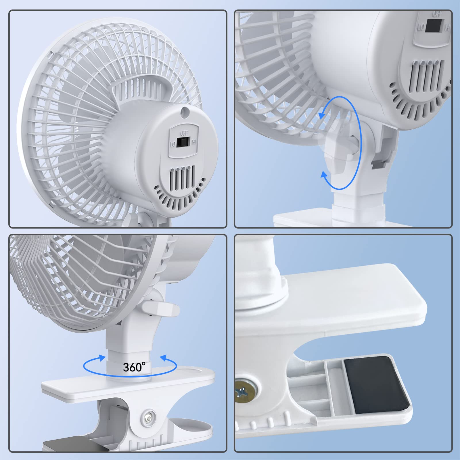 shinic 6-inch Clip on Fan with Strong Clamp,Powerful Airflow,Adjustable Tilt,Quiet Cooling Table-Top&Clip Fan with 6 ft Cord for Home,Office,Car,Garage,Gyms and Workshops(1pcs, White)