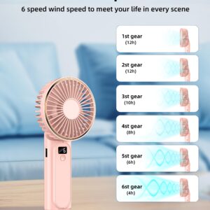 TUNISE Portable Handheld Fan, Neck Fan, 4000mAh Desk Fan, 180° Adjustable, 6 Speed Wind, Display Electricity in Real Time, USB Rechargeable Foldable Fan, Quiet Personal Fan as Power Bank