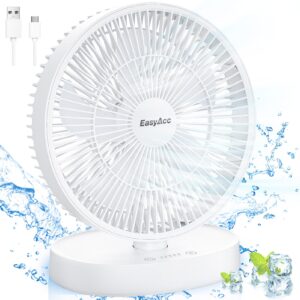 easyacc 12 inch desk fan, usb fan air circulator fan ultra quiet 24 db, ip67 waterproof, 5 speeds, timer, energy saving table fan, adjustable angle for home, office, bedroom and outdoor（white）