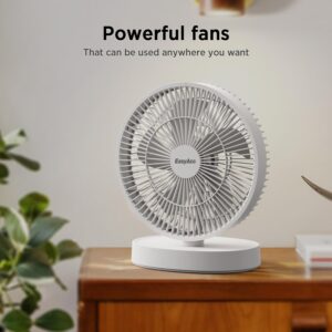 EasyAcc 12 Inch Desk Fan, USB Fan Air Circulator Fan Ultra Quiet 24 dB, IP67 waterproof, 5 Speeds, Timer, Energy Saving Table Fan, Adjustable Angle for Home, Office, Bedroom and Outdoor（White）