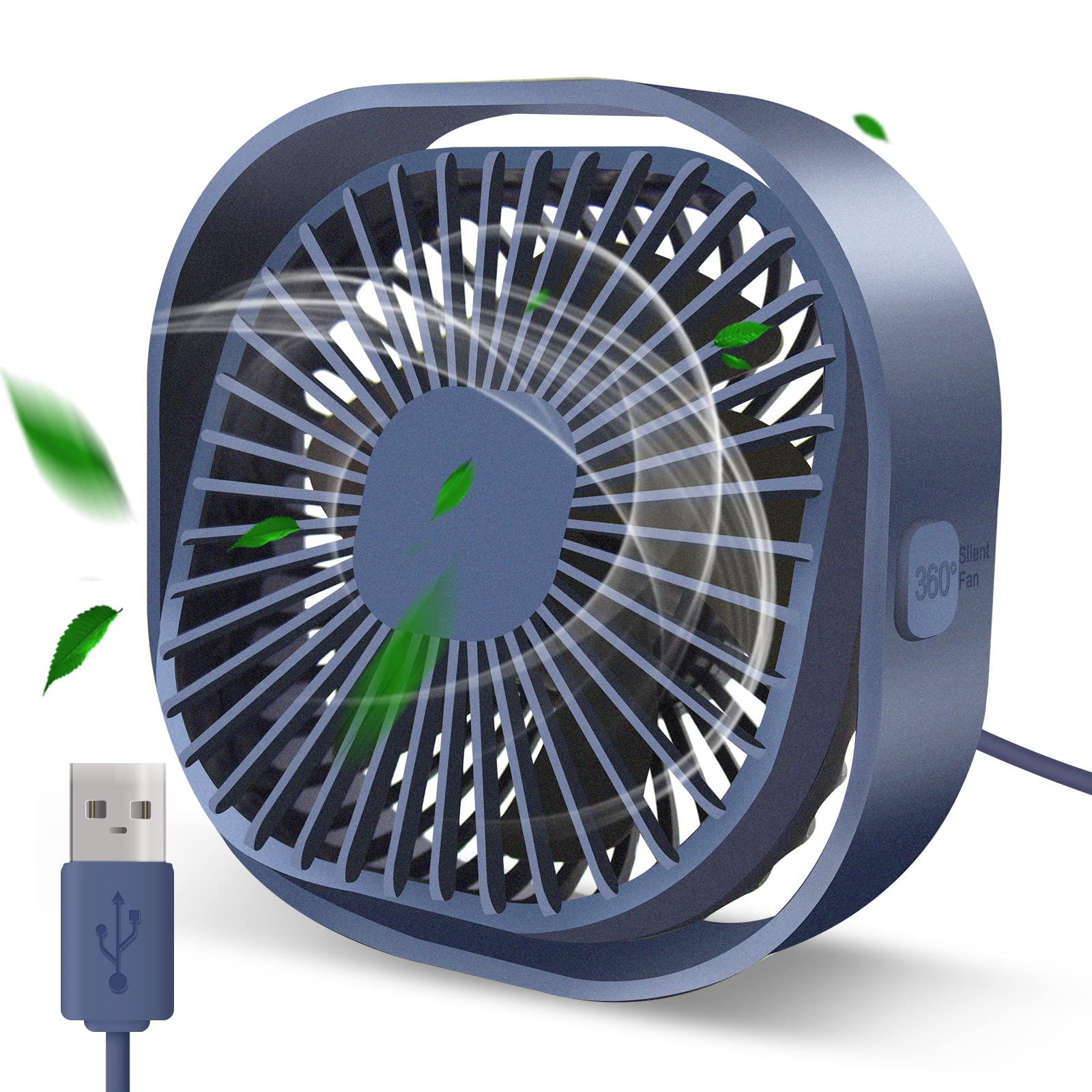 Desk Fan Portable Personal Desktop Mini Cooling Micro with Cable USB Powered 3 Speeds Quiet Small Table Fan for Home Office Study reading Bedroom Indoor Car Outdoor Travel (Blue)