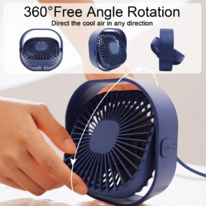 Desk Fan Portable Personal Desktop Mini Cooling Micro with Cable USB Powered 3 Speeds Quiet Small Table Fan for Home Office Study reading Bedroom Indoor Car Outdoor Travel (Blue)