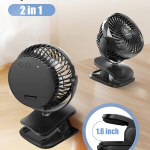 LEMOISTAR AA Battery Operated Clip on Fan, Stroller Fans, USB Powered Portable Desk Fan 4 Speeds Personal Golf Cart, Small Table Fan, Wireless, for Camping Hurricane Office Bed-Black