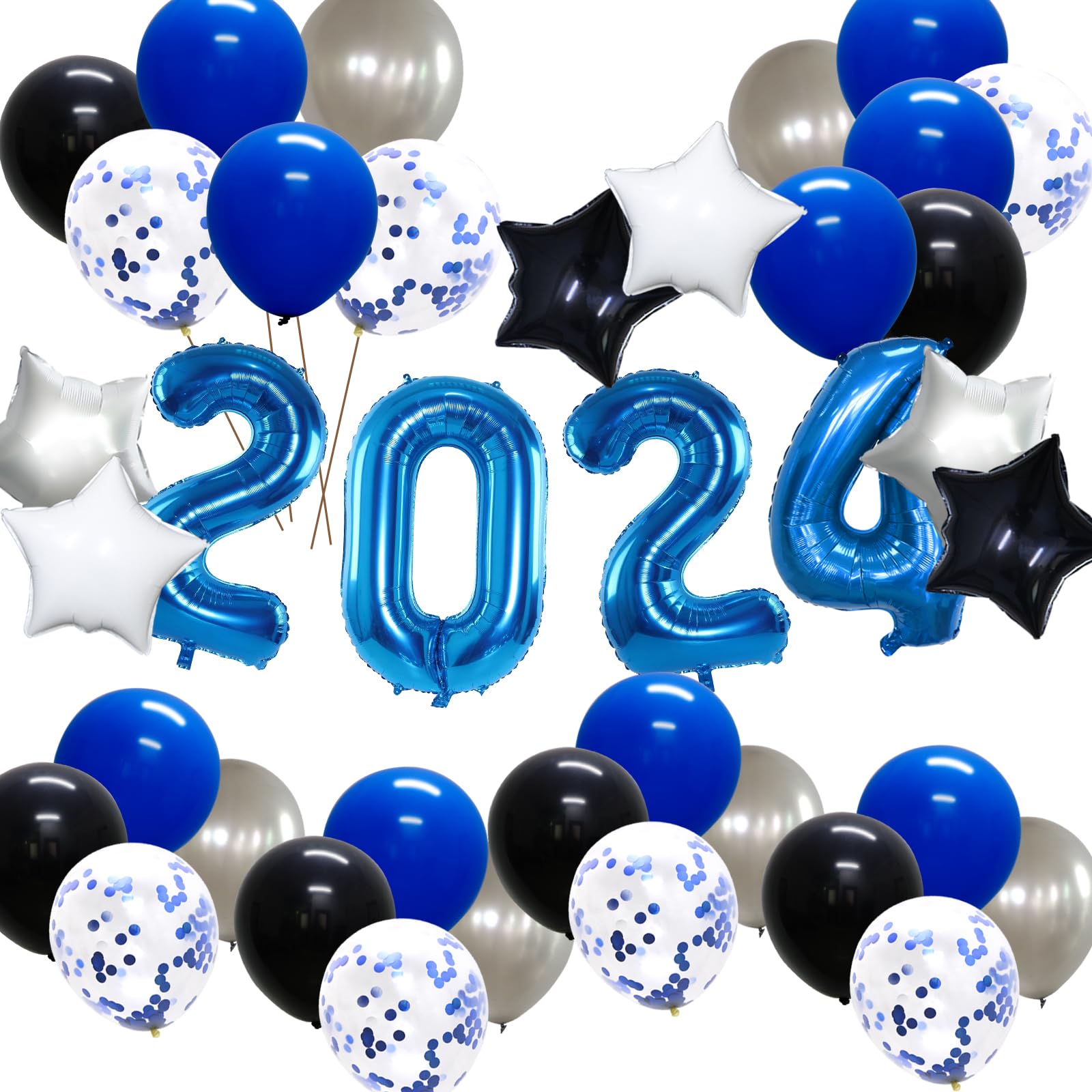 Graduation Decorations Class of 2024 Party Balloons, New Years Eve Party Supplies, 40in 2024 Foil Balloons, Latex Balloons for Birthday Wedding Prom Night Anniversary Bachelorette (Navy Blue Black)