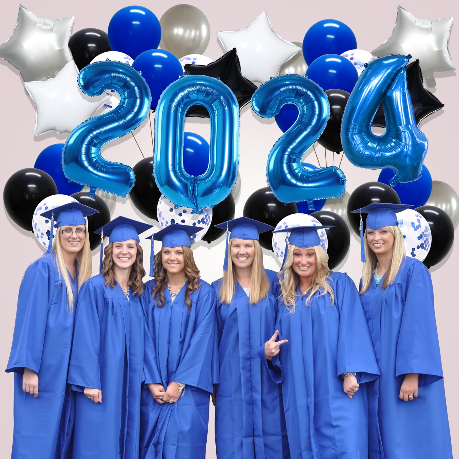 Graduation Decorations Class of 2024 Party Balloons, New Years Eve Party Supplies, 40in 2024 Foil Balloons, Latex Balloons for Birthday Wedding Prom Night Anniversary Bachelorette (Navy Blue Black)