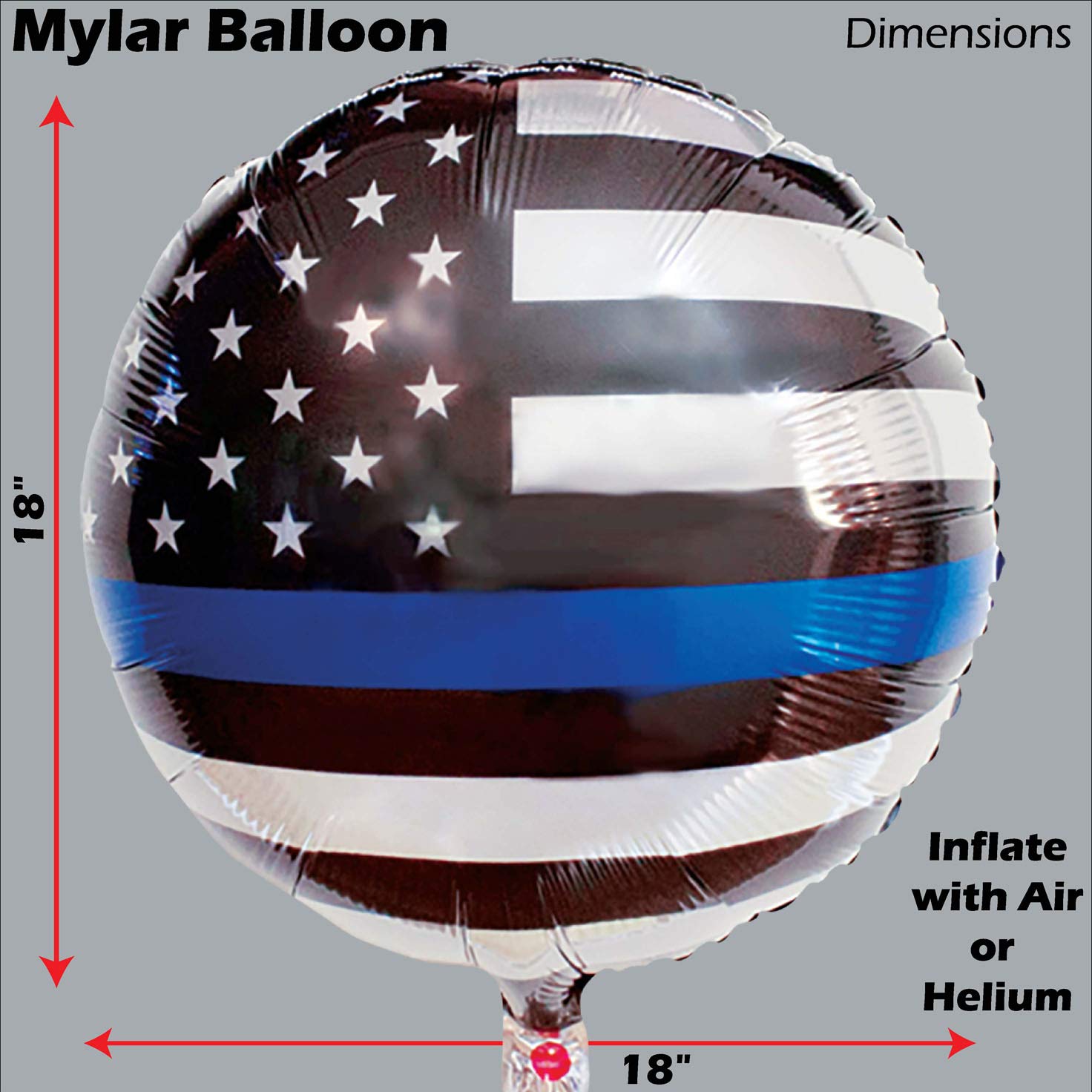 Havercamp’s Police-Thin Blue Line Pattern 18” Round Mylar Balloon (12Pcs)