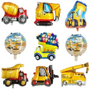 9 pcs construction balloons,construction birthday party supplies,kids birthday party favor decorations perfect for your dump truck party