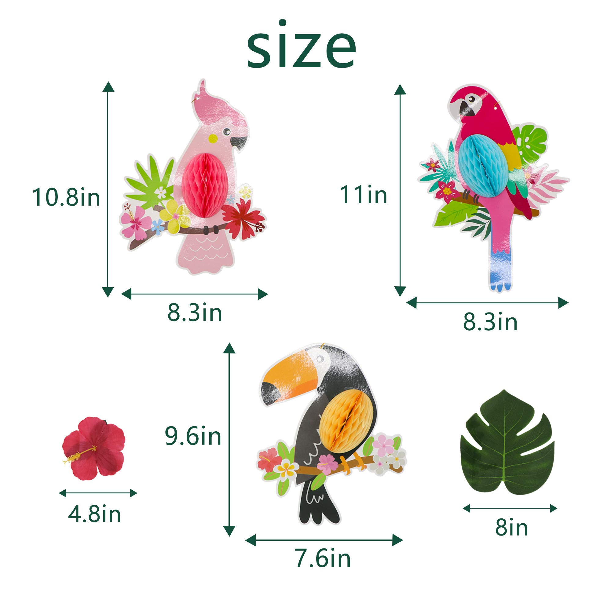 ADLKGG Hawaiian Birthday Party Decorations for Kids, Tropical Birds Parrot Toucan Honeycomb Paper Cutouts, Luau Happy Birthday Banner Palm Leaves Hibiscus Flowers Balloons for Summer Aloha Party