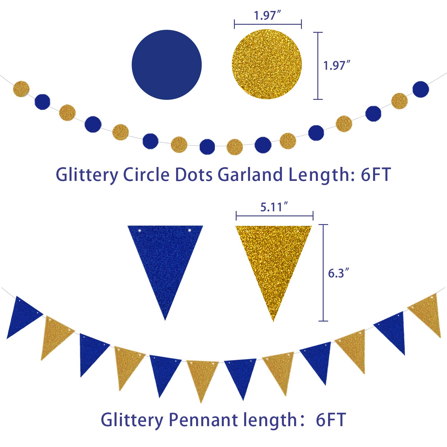 Navy Blue Gold Birthday Decorations, Birthday Party Supplies for Men Women Boys Girls with HAPPY BIRTHDAY Banner, Tissue Paper Flowers Pom Pom, Pennant and Circle Dot String, Latex Confetti Balloons