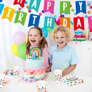 Happy Birthday Decorations: Happy Birthday Party Supplies Set with Birthday Dots Design- Includes Disposable Paper Birthday Plates and Napkins, Cups, Tablecloth, and Banner for Boys/Girls, Serves 25.