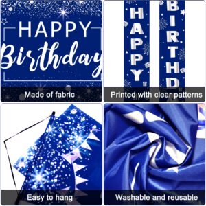 Birthday Decorations for Men Women,Navy Blue Happy Birthday Door Banner,Birthday Backdrop Banner Decoration,Birthday Porch Sign with Latex Balloons,Tablecloth,Birthday Party Supplies for Boys Girls