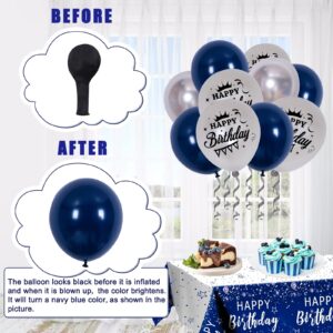 Birthday Decorations for Men Women,Navy Blue Happy Birthday Door Banner,Birthday Backdrop Banner Decoration,Birthday Porch Sign with Latex Balloons,Tablecloth,Birthday Party Supplies for Boys Girls