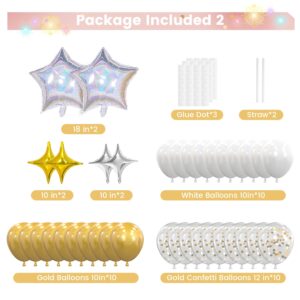 Gold Birthday Decorations - for Women Men Girls Boys,Gold White Party Decorations Set With Birthday Banner(Pre-Strung),Gold Foil Curtains,Gold White Confetti Balloons,Star Garland and Hanging Swirls.