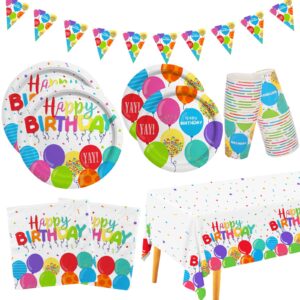 birthday party supplies disposable paper plates napkins cups tablecloth and banner for kid’s birthday party decorations, serve 25