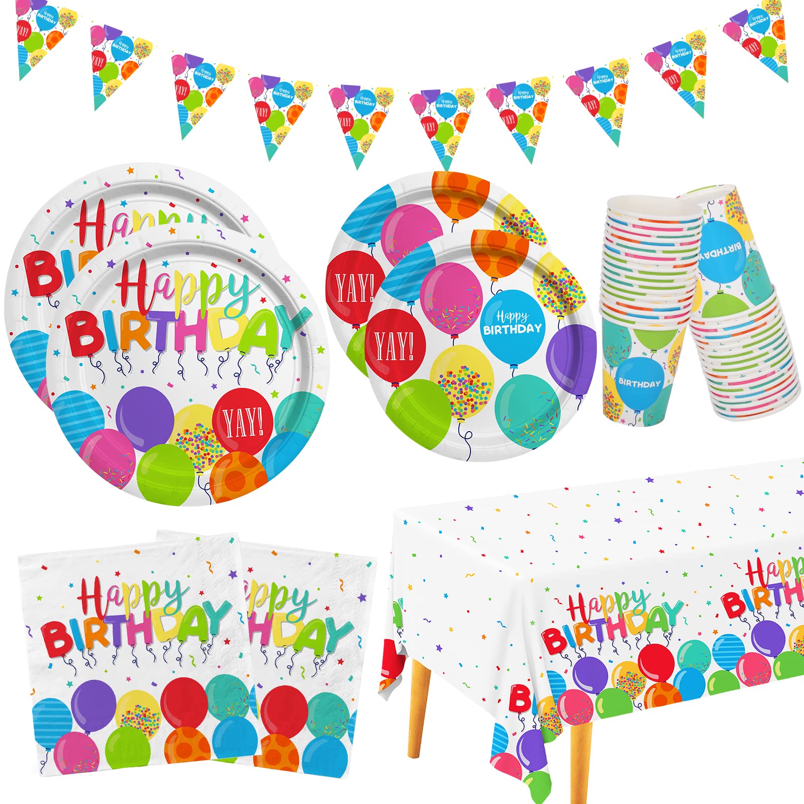 Birthday Party Supplies Disposable Paper Plates Napkins Cups Tablecloth and Banner for Kid’s Birthday Party Decorations, Serve 25