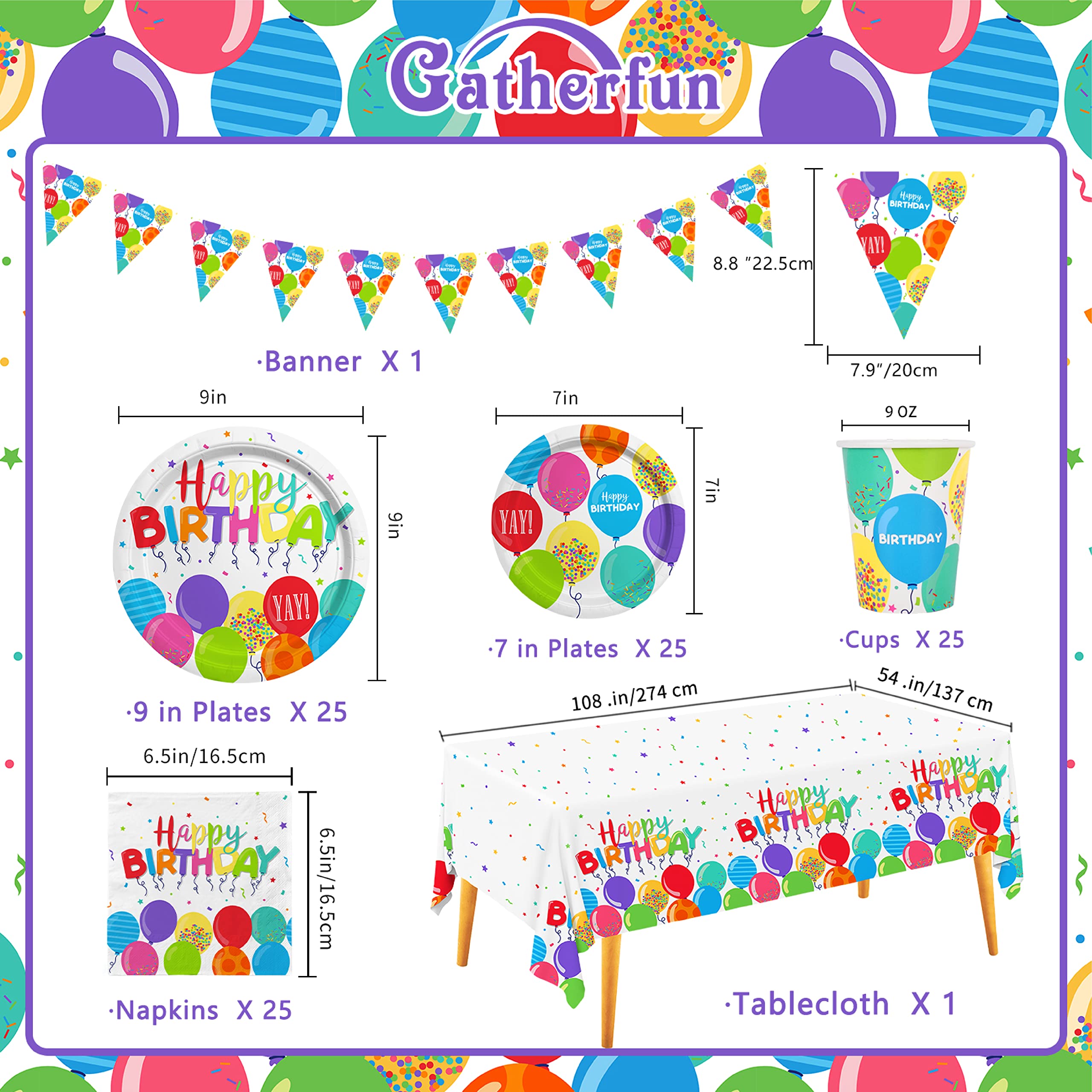 Birthday Party Supplies Disposable Paper Plates Napkins Cups Tablecloth and Banner for Kid’s Birthday Party Decorations, Serve 25