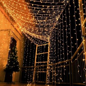 Magictec 300 LED Curtain String Light, 8 Lighting Modes Fairy Twinkle String Lights Wedding Party Home Garden Bedroom Outdoor Indoor Wall Decorations, Warm White