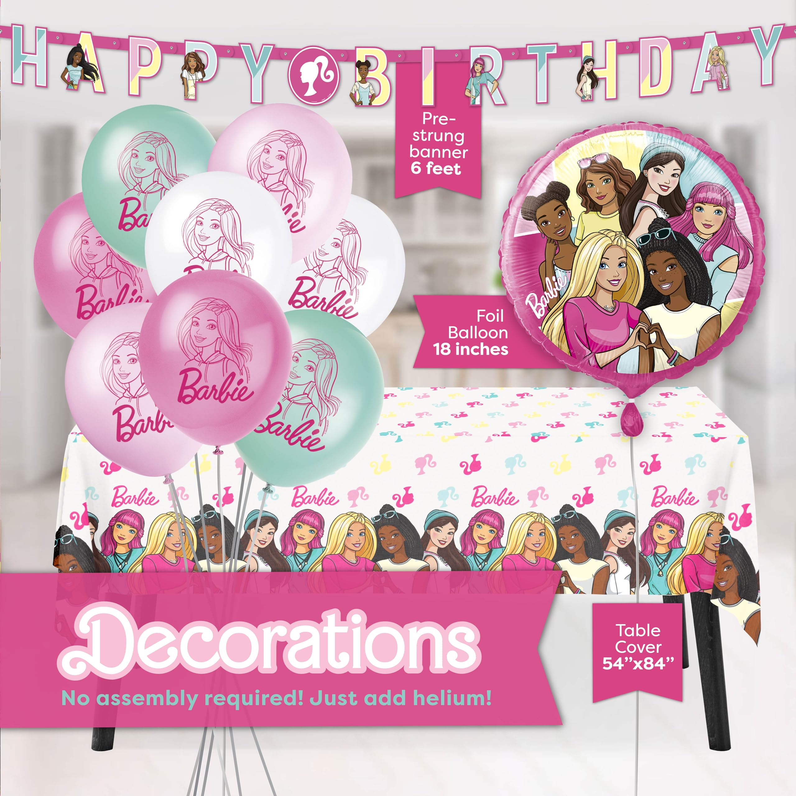 Unique Barbie Party Decorations | Serves 16 Guests | Officially Licensed | Barbie Birthday Decorations | Barbie Birthday Party Supplies | Barbie Balloons, Banner, Tablecover, Plates, Napkins, Button