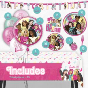 Unique Barbie Party Decorations | Serves 16 Guests | Officially Licensed | Barbie Birthday Decorations | Barbie Birthday Party Supplies | Barbie Balloons, Banner, Tablecover, Plates, Napkins, Button