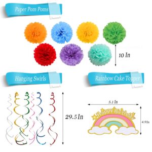 Colorful Birthday Decorations, Rainbow Party Supplies with Paper Fan Decor, Hanging Swirls, Colorful Balloons, Multicolor Happy Birthday Banner